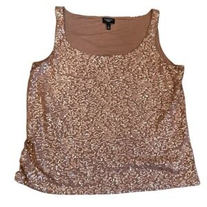 Talbots Petites Womens Sequin Tank Size M Top Scoop Neck Stretch Lined‎ Brown